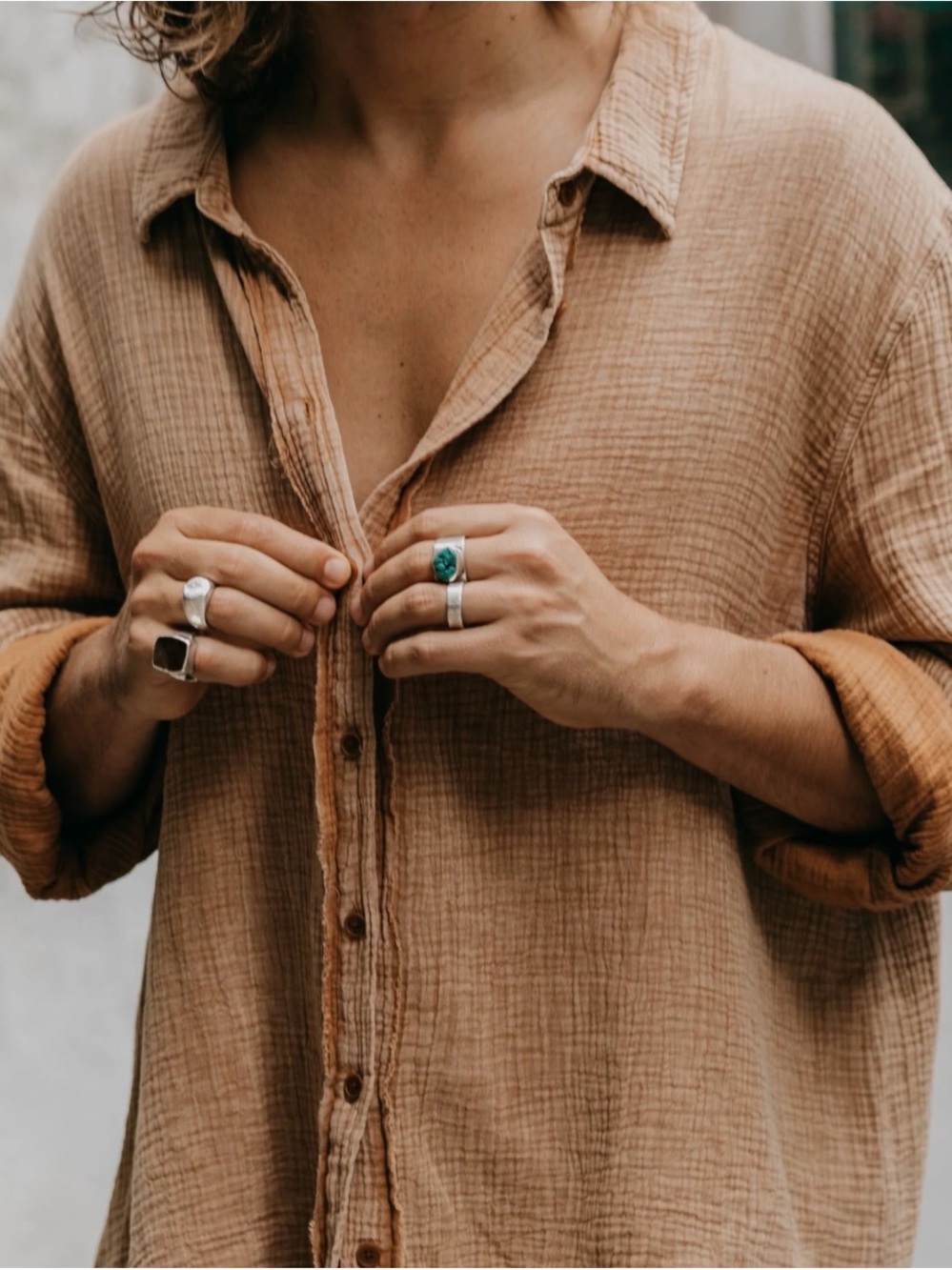 Gauze Relaxed Button-Down Shirt in Warm Terracotta